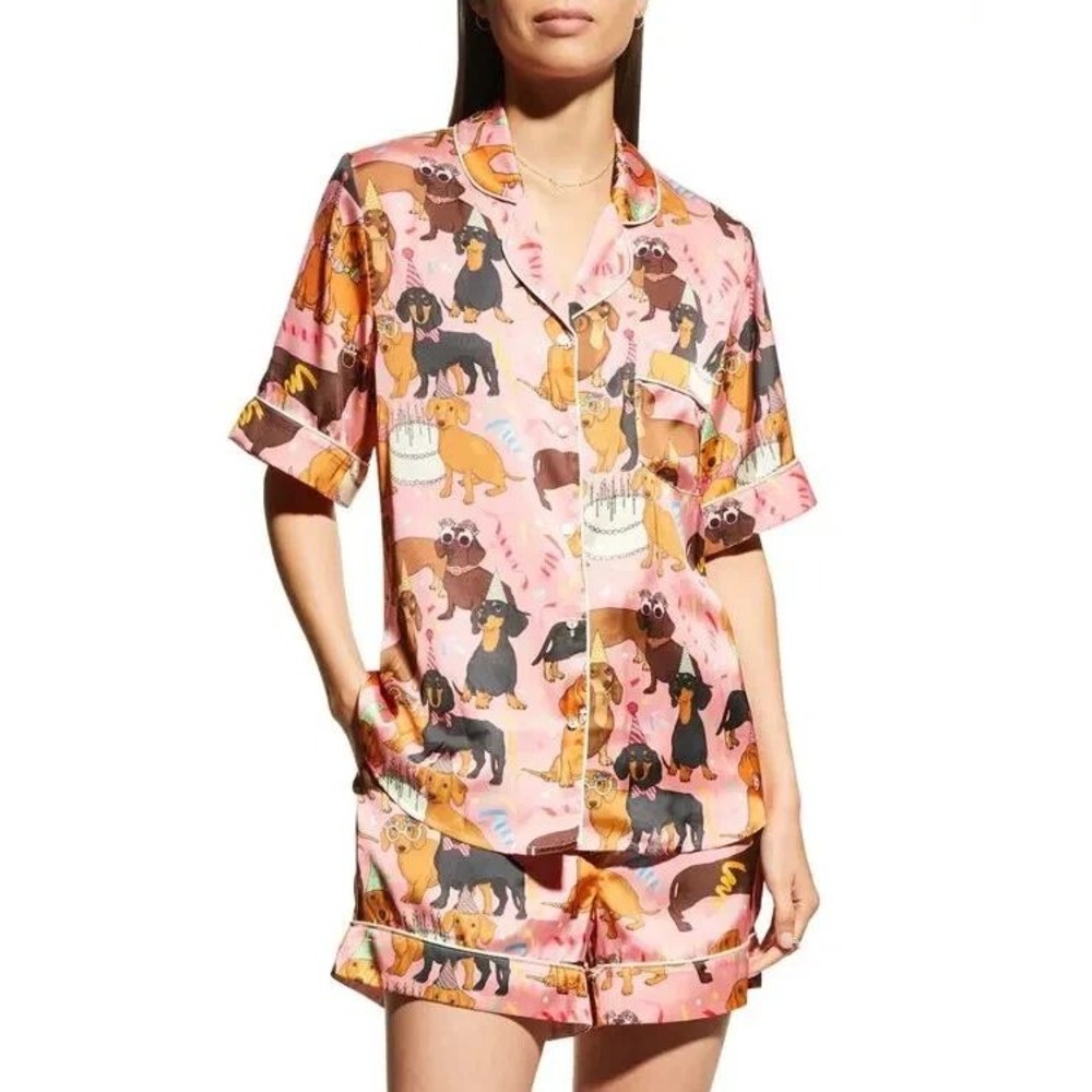 NWOT Karen Mabon Hot Dog Birthday Party Pajama Set SMALL Anthropologie Weiner